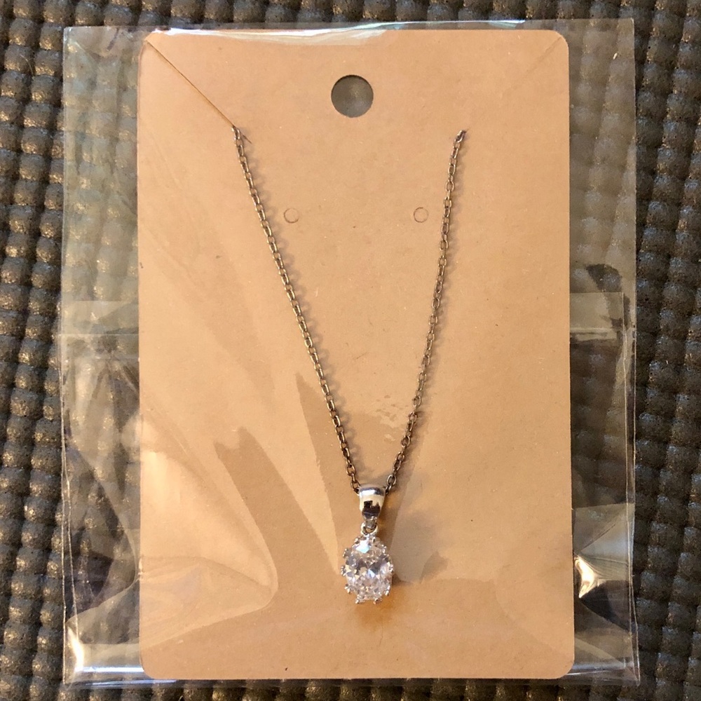 Vintage Y2K Sterling Silver Cubic Zirconia Pendant Necklace - Picture 7 of 7